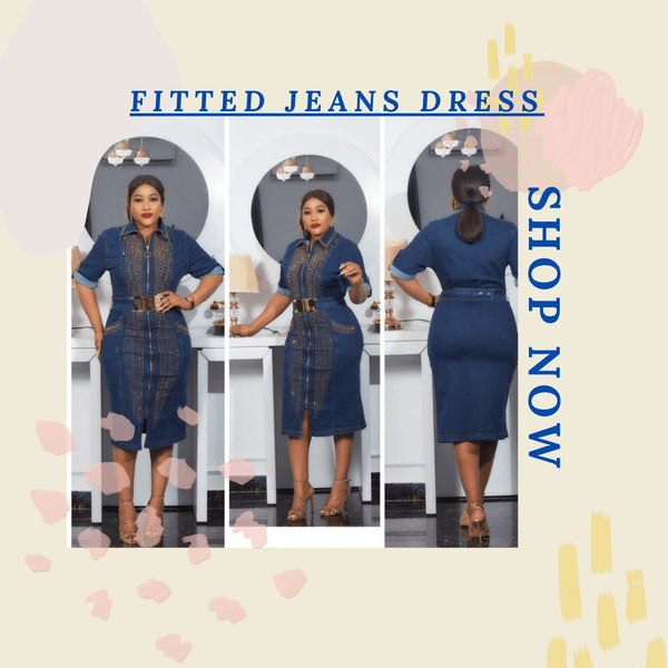 Blue knee length belted jeans dress - Blessed_PTA_Collections