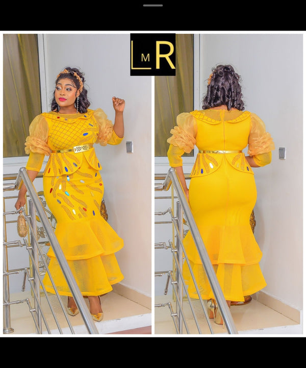 Beautiful yellow belted dress - Blessed_PTA_Collections