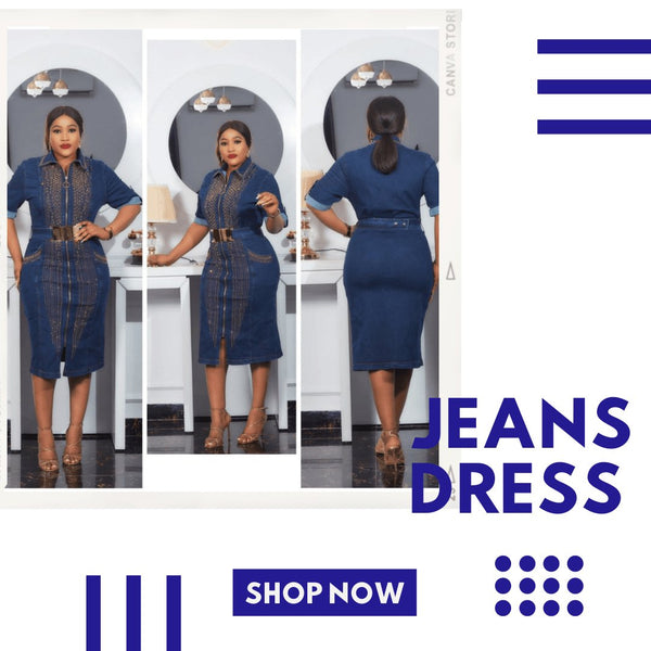 Blue knee length belted jeans dress - Blessed_PTA_Collections