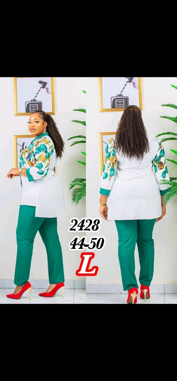 PTA FLASHY FLOWERED GREEN PANT & MIXED TOP - Blessed_PTA_Collections